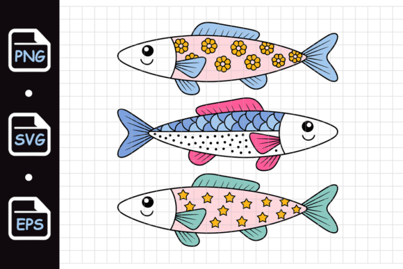 Cute Decorative Cartoon Fish Trio: Whimsical Design Assets