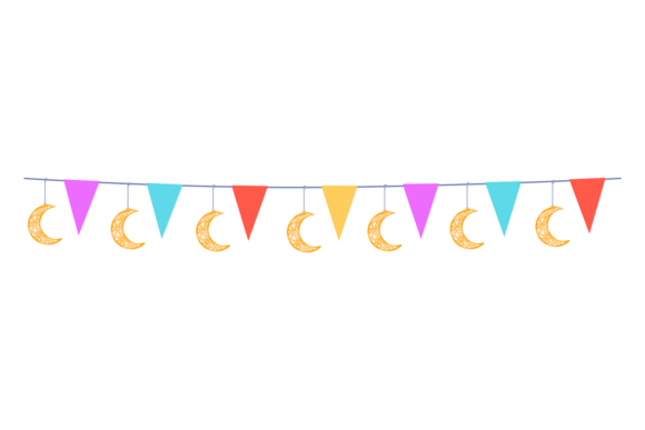 Decorative Bunting with Moon Crescent: A Festive Design Essential