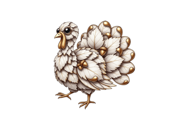 Decorative Turkey with Leaf Feathers: A Festive Design Asset