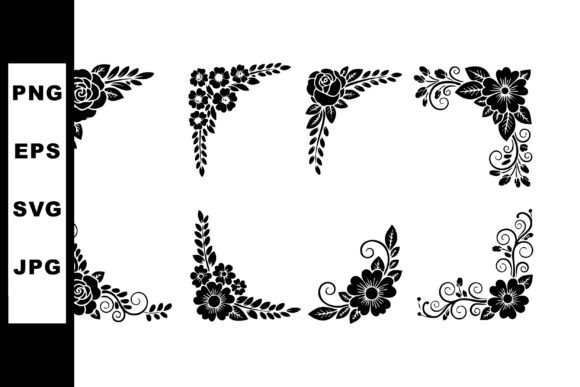 Elegant Black Floral Corner Vectors for Timeless Design
