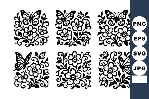 Elegant Butterfly and Floral Decorative Elements for Designers