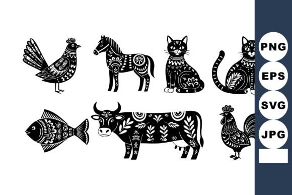 Farm Animals Decorative Silhouettes Vect: Charming Design Assets